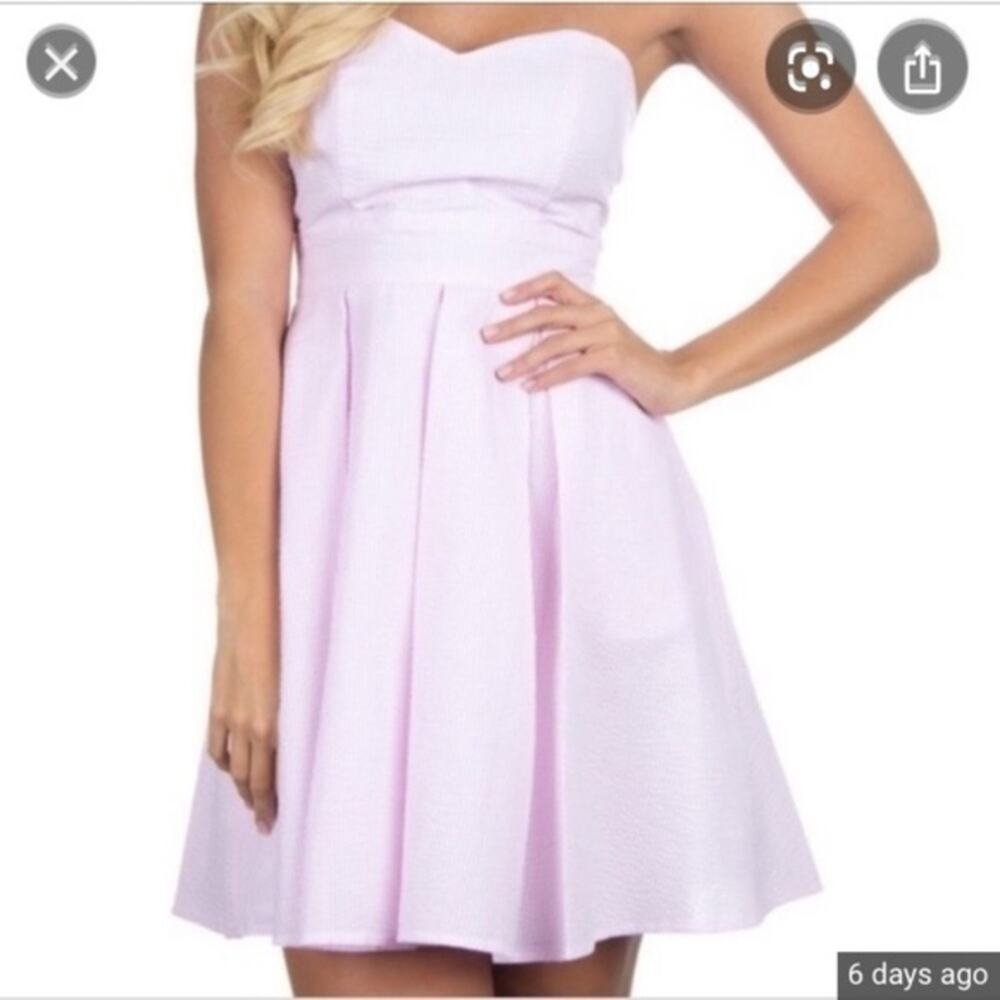 NWT Lauren James Pink Seersucker Dress Sz S Preppy Summer Vacation Strapless
